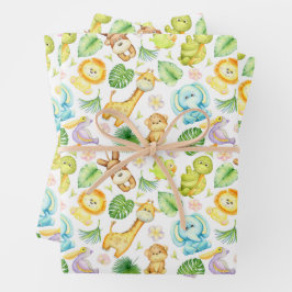 Safari Oerwoud Dieren Verjaardag Baby shower Inpakpapier Vel
