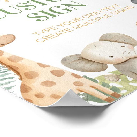 Safari Oerwoud Dieren Verjaardagsfeest Tafelteken Poster (Hoek)