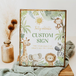 Safari Oerwoud Dieren Verjaardagsfeest Tafelteken Poster