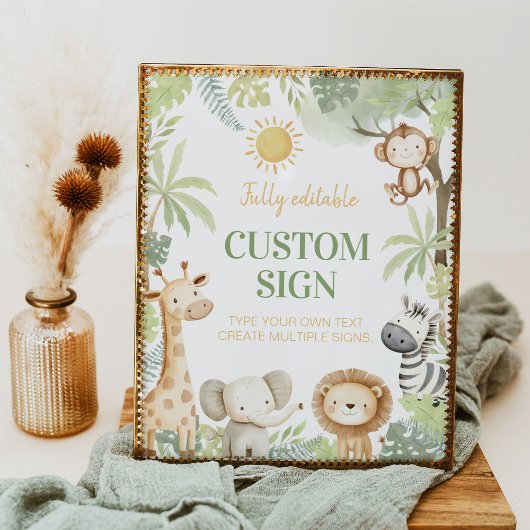 Safari Oerwoud Dieren Verjaardagsfeest Tafelteken Poster