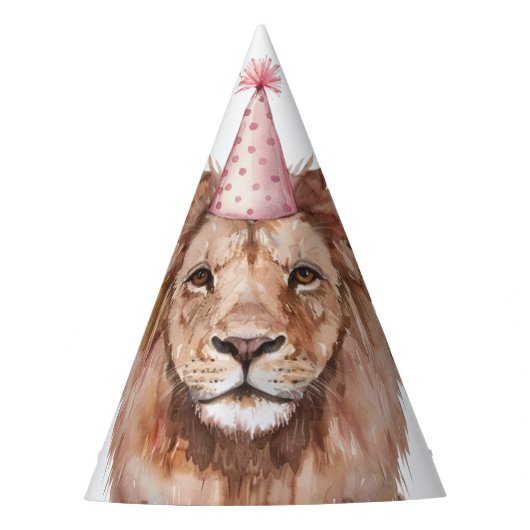 Safari Oerwoud Dieren Verjaardagsfeestje Leeuw Feesthoedjes (Voorkant)