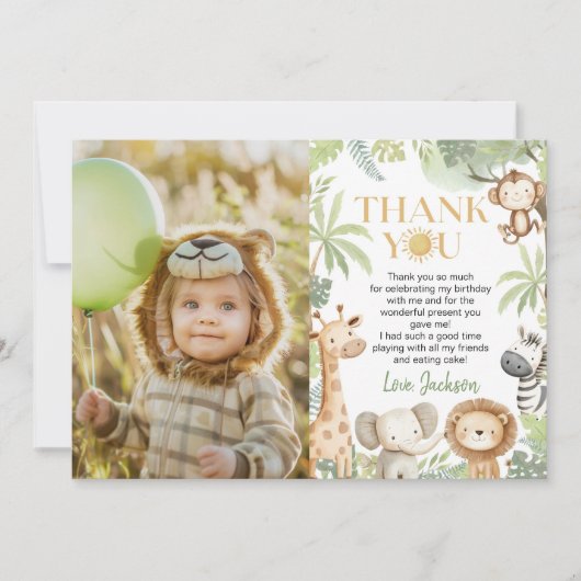 Safari Oerwoud Dieren Verjaardagsfoto Bedankkaart (Voorkant)