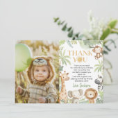 Safari Oerwoud Dieren Verjaardagsfoto Bedankkaart (Staand voorkant)