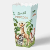 Safari Oerwoud Dieren Wild 1e Verjaardag Popcorn Bedankdoosjes (Voorkant)