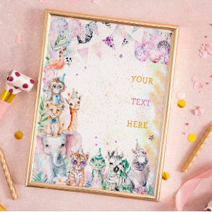 Safari Oerwoud Dieren Wild Meisje Verjaardagsfeest Poster