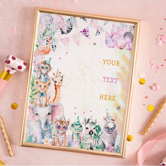 Safari Oerwoud Dieren Wild Meisje Verjaardagsfeest Poster