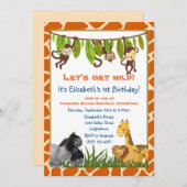 Safari Oerwoud Dierenthema Verjaardagsfeest Uitnod Kaart (Voorkant / Achterkant)