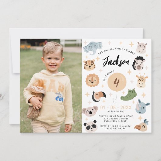 Safari Oerwoud dierenverjaardagsjongen fotouitnodi Kaart (Voorkant)
