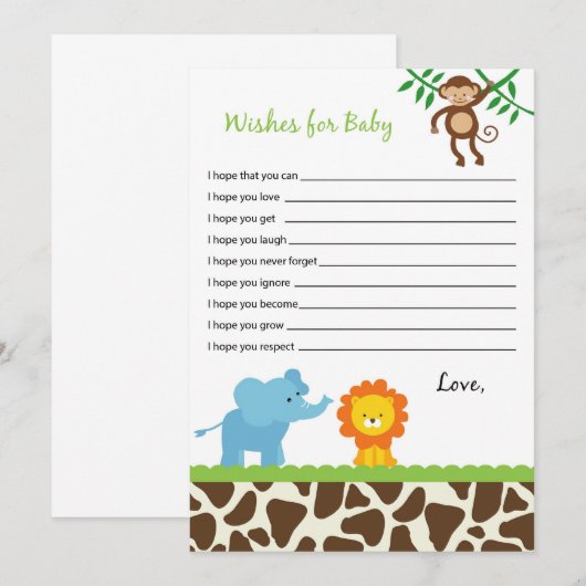 Safari Oerwoud Dierenwensen voor Baby Kaarten (Voorkant / Achterkant)