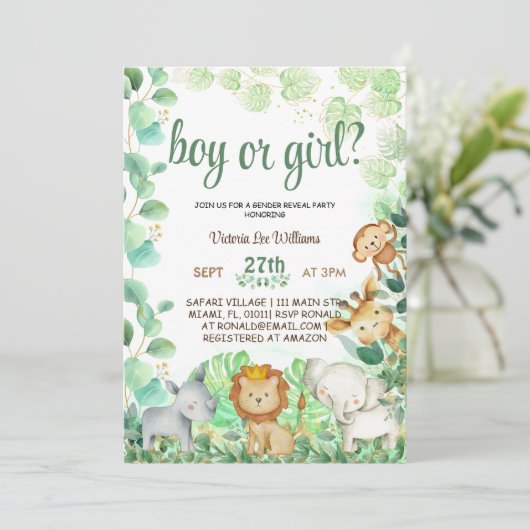 Safari Oerwoud Dierlijke Waterverf gender reveal Kaart (Staand voorkant)