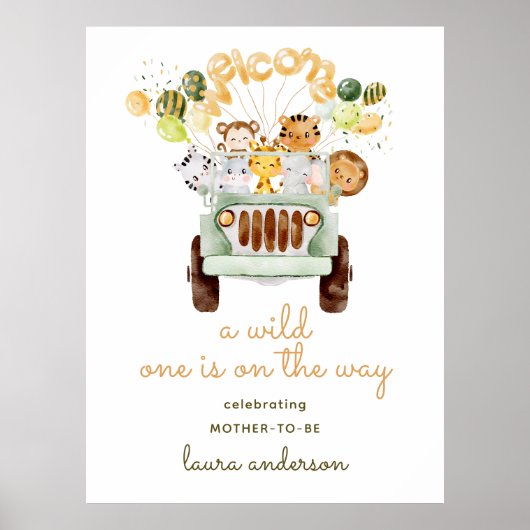 Safari Oerwoud - Een Wild One Baby shower Welkom Poster (Voorkant)