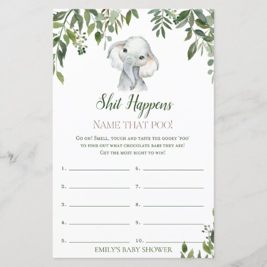 Safari Oerwoud Elephant Baby shower Game PRINED (Voorkant)