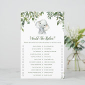 Safari Oerwoud Elephant Baby shower Game PRINED (Staand voorkant)