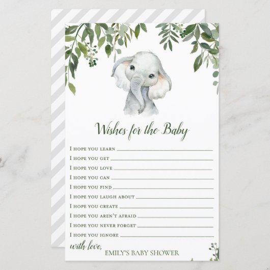 Safari Oerwoud Elephant Baby shower Game PRINED (Voorkant / Achterkant)