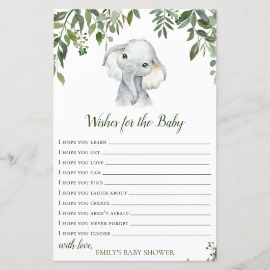 Safari Oerwoud Elephant Baby shower Game PRINED (Voorkant)