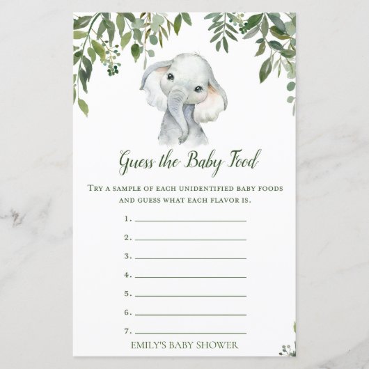 Safari Oerwoud Elephant Baby shower Game PRINED (Voorkant)