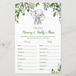 Safari Oerwoud Elephant Baby shower Game PRINED