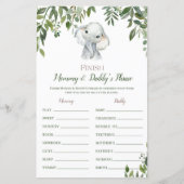 Safari Oerwoud Elephant Baby shower Game PRINED (Voorkant)