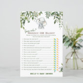 Safari Oerwoud Elephant Baby shower Game PRINED (Staand voorkant)