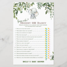 Safari Oerwoud Elephant Baby shower Game PRINED
