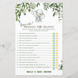Safari Oerwoud Elephant Baby shower Game PRINED