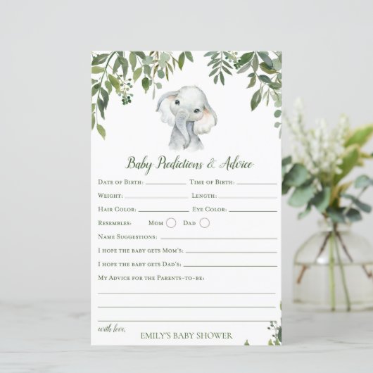 Safari Oerwoud Elephant Baby shower Game PRINED (Staand voorkant)