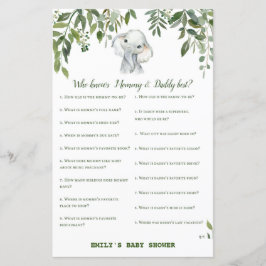Safari Oerwoud Elephant Baby shower Game PRINED