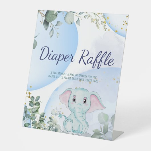 Safari Oerwoud Elephant Eucalyptus Diaper Raffle Reclamebord Met Voetstuk (Voorkant)