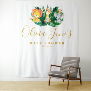 Safari Oerwoud Elephant Lion Baby shower Achtergro Wandkleed