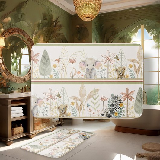 Safari Oerwoud Foliage Lion Zebra Elephant Baby Bo Badmat