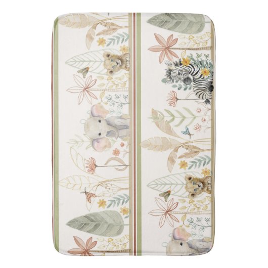 Safari Oerwoud Foliage Lion Zebra Elephant Baby Bo Badmat (Voorkant Verticaal)