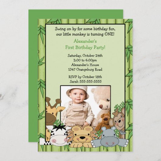 Safari Oerwoud Foto van Birthday Uitnodiging (Voorkant / Achterkant)