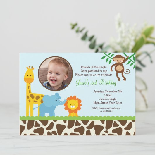 Safari Oerwoud Foto van Birthday-uitnodigingen Kaart (Staand voorkant)
