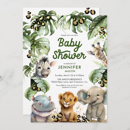 Safari Oerwoud Genderneutraal Baby shower Kaart (Voorkant / Achterkant)