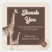 Safari Oerwoud Giraffe Baby shower Dank u Vierkante Sticker (Voorkant)