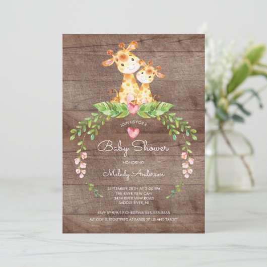 Safari Oerwoud Giraffe Baby shower Uitnodiging (Staand voorkant)