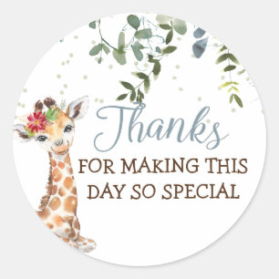 Safari Oerwoud Giraffe Blue Grey Dank je Ronde Sticker