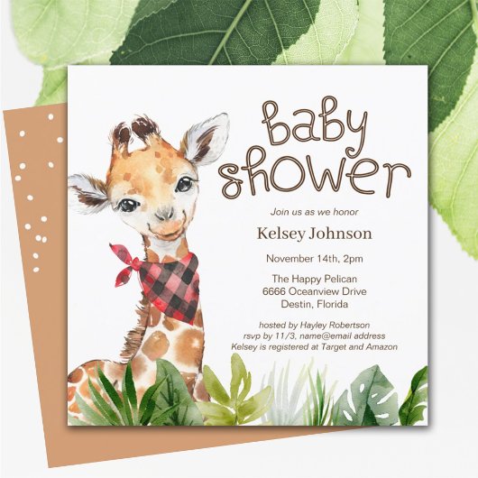 Safari Oerwoud Giraffe Cute Baby shower Invitation Kaart