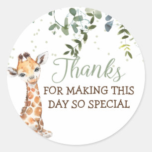Safari Oerwoud Giraffe Sage Green Bedankt Ronde Sticker