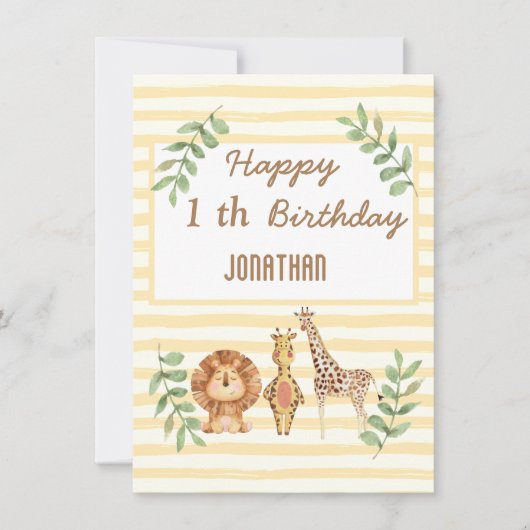 Safari oerwoud giraffe strepen witte verjaardagska (Voorkant)