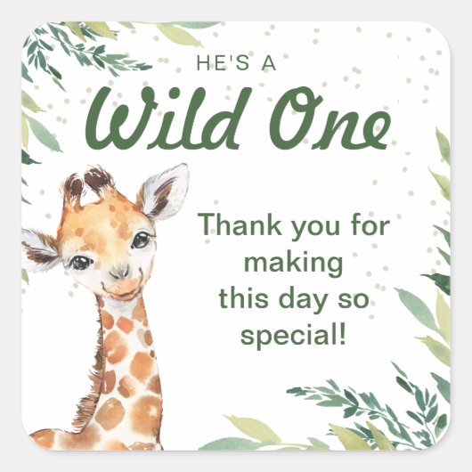 Safari Oerwoud Giraffe Wild Een eerste verjaardag Vierkante Sticker (Voorkant)