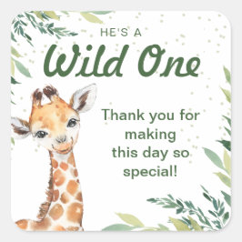 Safari Oerwoud Giraffe Wild Een eerste verjaardag Vierkante Sticker