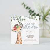 Safari Oerwoud Girl Giraffe Blue Baby shower Kaart (Staand voorkant)