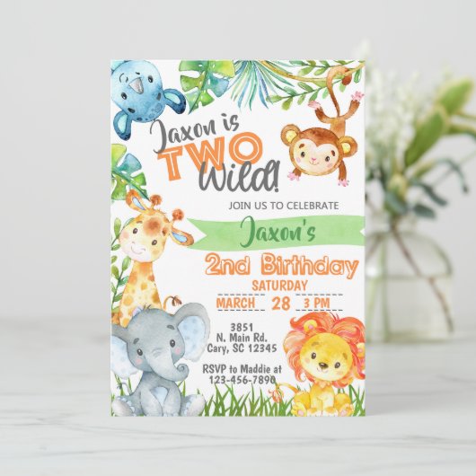 Safari Oerwoud jongen 2e verjaardag uitnodiging. Kaart (Staand voorkant)