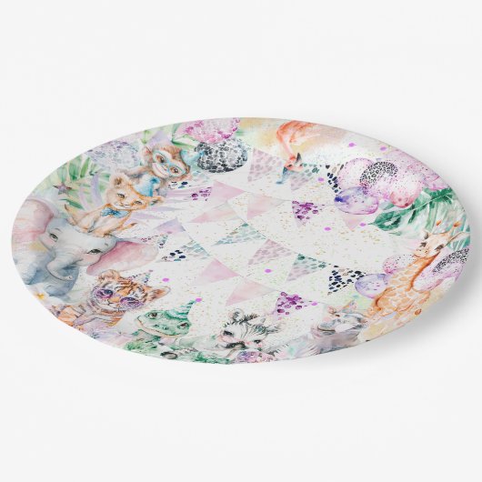 Safari Oerwoud Leuke Dieren Meisje Verjaardag Papieren Bordje (Gekanteld)