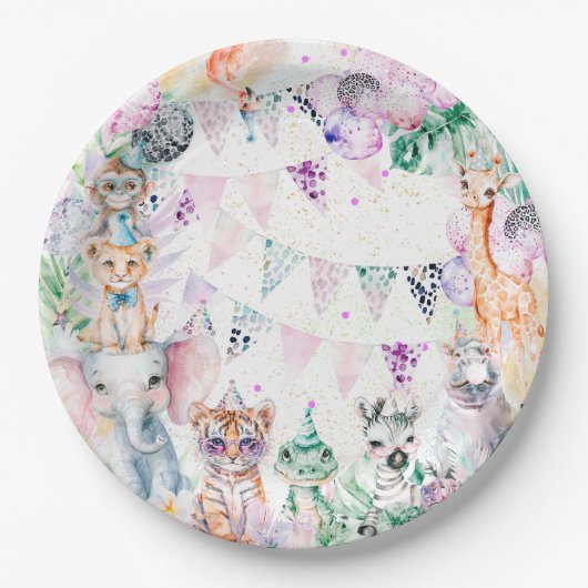 Safari Oerwoud Leuke Dieren Meisje Verjaardag Papieren Bordje (Voorkant)