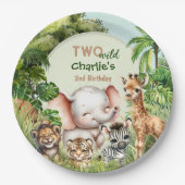 Safari Oerwoud Leuke Dieren Twee Wilde 2e Verjaard Papieren Bordje (Voorkant)