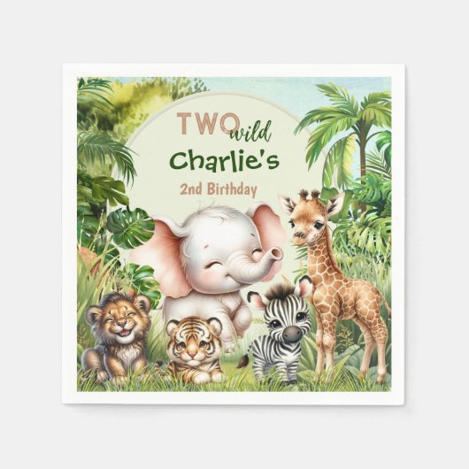 Safari Oerwoud Leuke Dieren Twee Wilde 2e Verjaard Servet (Voorkant)