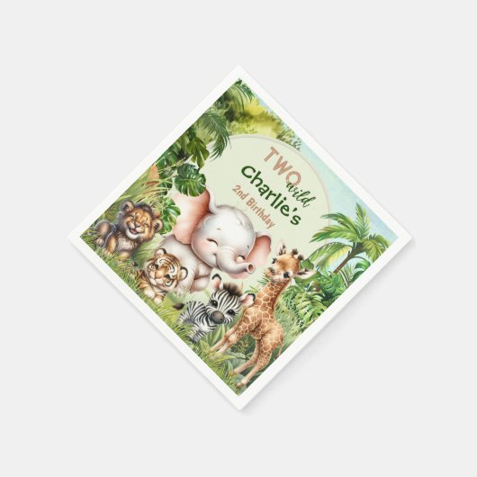 Safari Oerwoud Leuke Dieren Twee Wilde 2e Verjaard Servet (Hoek)