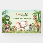 Safari Oerwoud Leuke Dieren Twee Wilde 2e Verjaard Spandoek (Horizontaal)